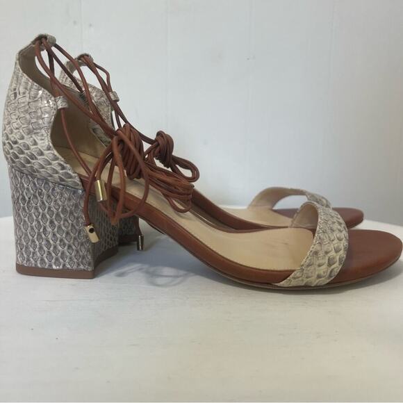 Alexandre Birman Snakeskin Leather Open Toe Strappy Block Heel Shoes Sandal 6.5 - Picture 2 of 13